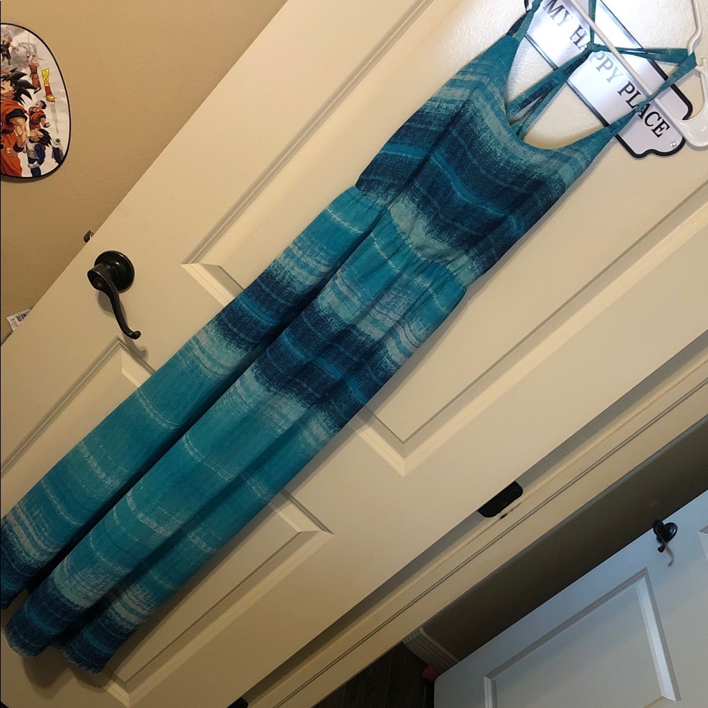 Woman’s Teal Ombre sun dress maxi- Strappy Back